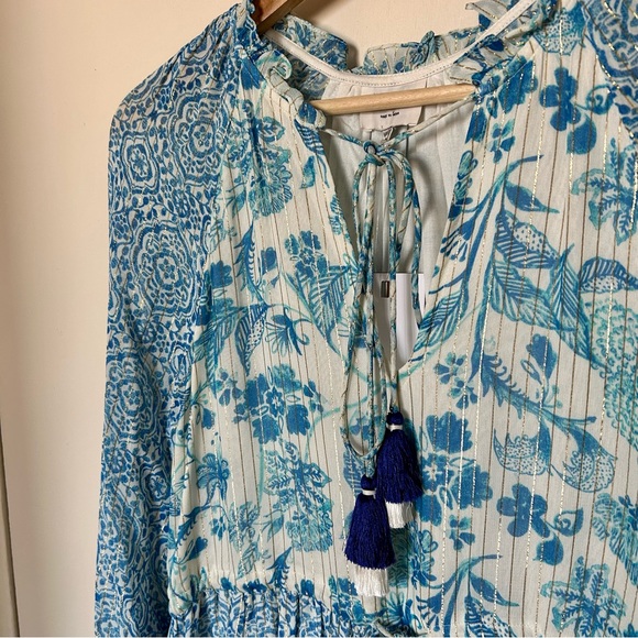 NWT Hemant & Nandita Kaiyo Blue and White Floral Mini Dress - Picture 4 of 7